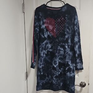 Tommy Hilfiger Women Blue Tie Dye Sweatshirt Drees S Heart Side Stripe.